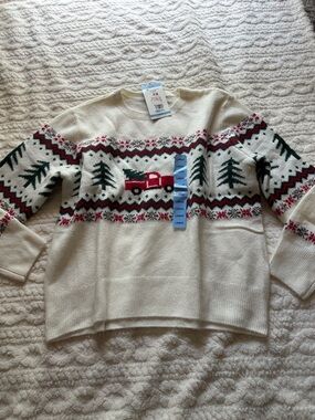 Cream Holiday Fair Isle Sweater with Red Truck - Large